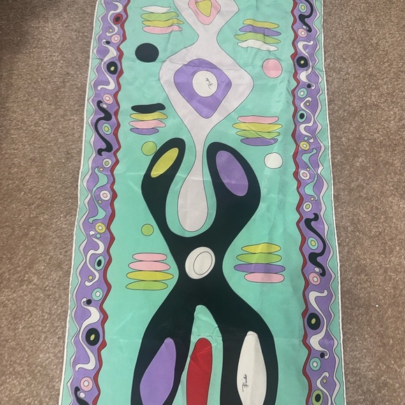 Emilio Pucci Long Scarf Abstract Art Pattern Turquoise - Picture 9 of 9